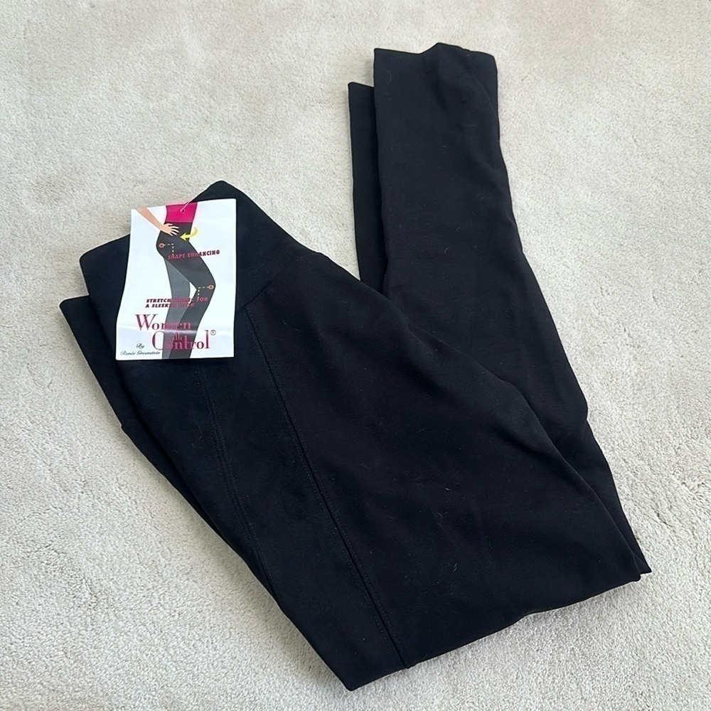 Women with Control by Renee Greenstein Black Faux Suede Pants Leggings XS NWT